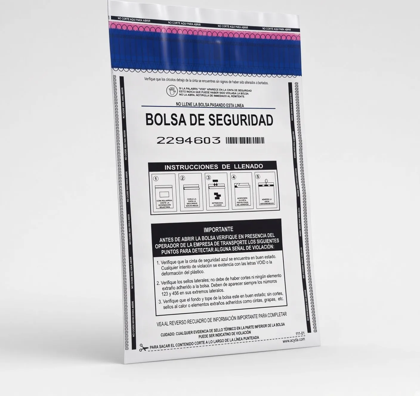 Bolsa de seguridad de un solo uso con numeración