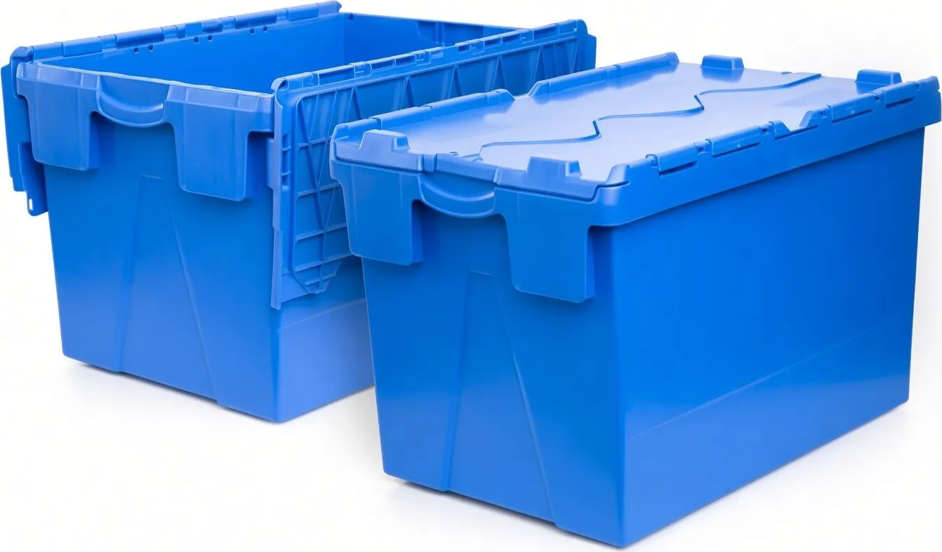 Caja de seguridad plástica azul con puntos de precintado